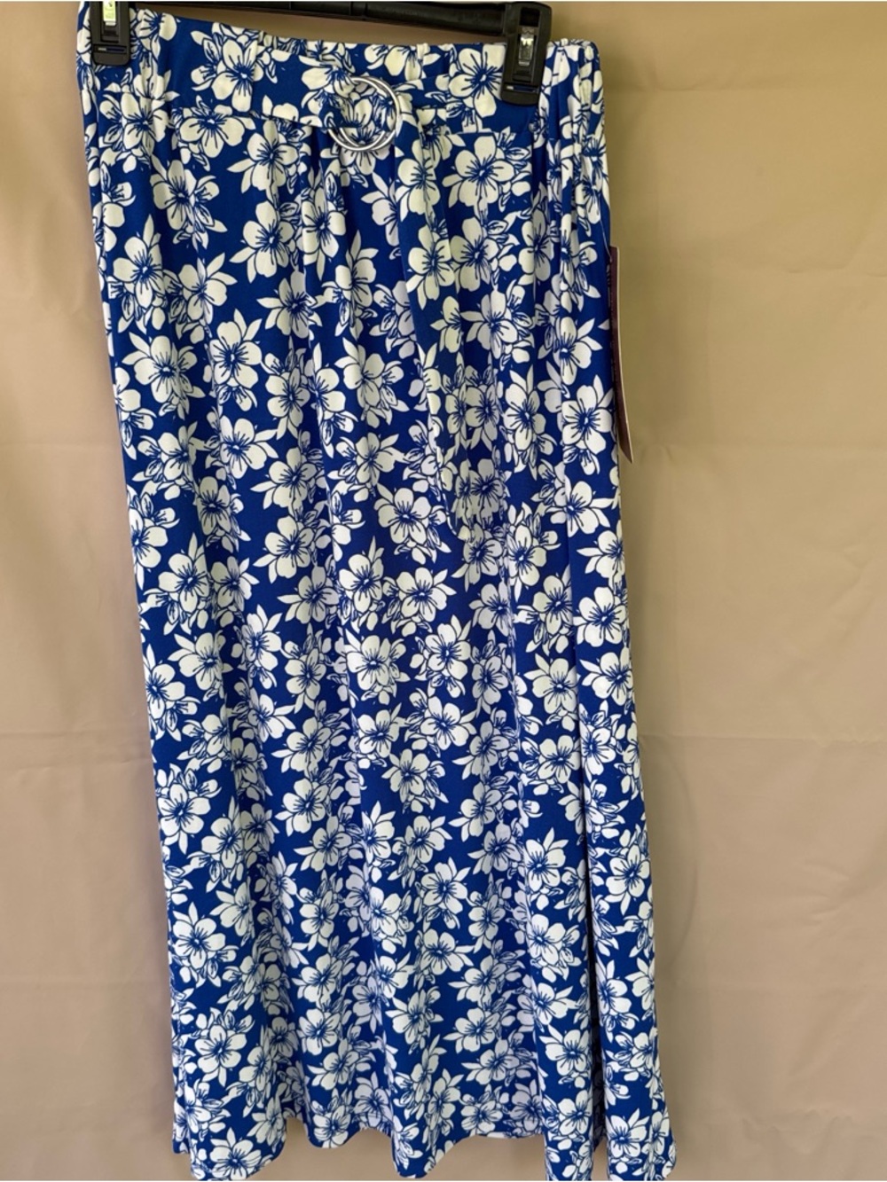 Blue Floral Maxi Skirt with D-Ring Waist Belt
